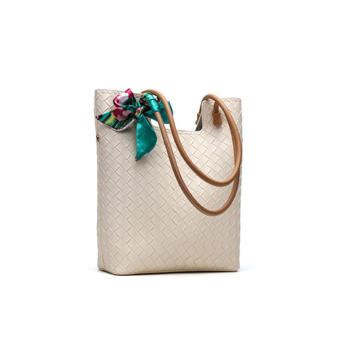 Gelanni Everyday Tote Bag With Floral Scarf - Beige