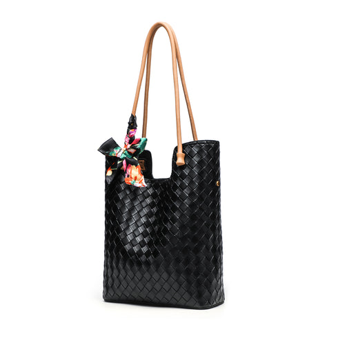 Gelanni Everyday Tote Bag With Floral Scarf - Black