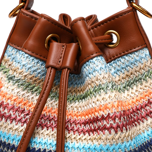 Bohemia Drawstring Bag With Leather Strap - Colorful