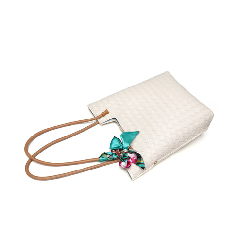 Gelanni Everyday Tote Bag With Floral Scarf - Beige