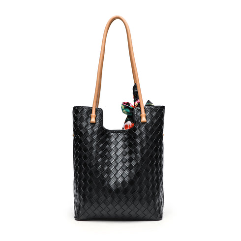 Gelanni Everyday Tote Bag With Floral Scarf - Black