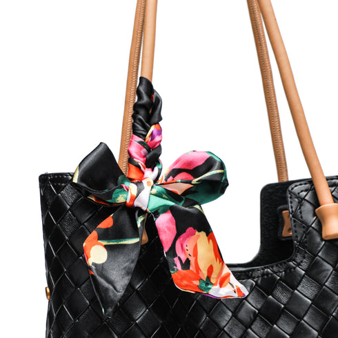 Gelanni Everyday Tote Bag With Floral Scarf - Black