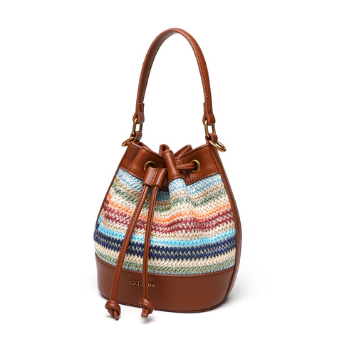 Bohemia Drawstring Bag With Leather Strap - Colorful