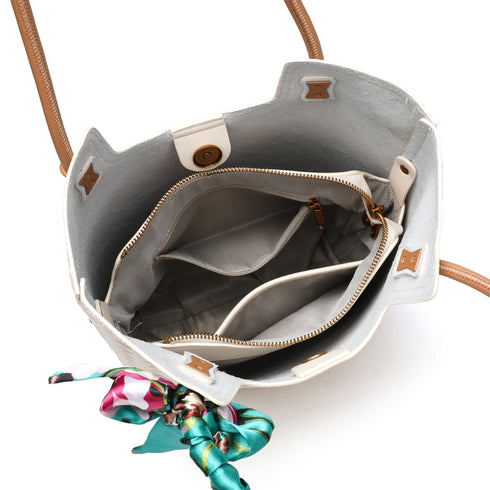 Gelanni Everyday Tote Bag With Floral Scarf - Beige