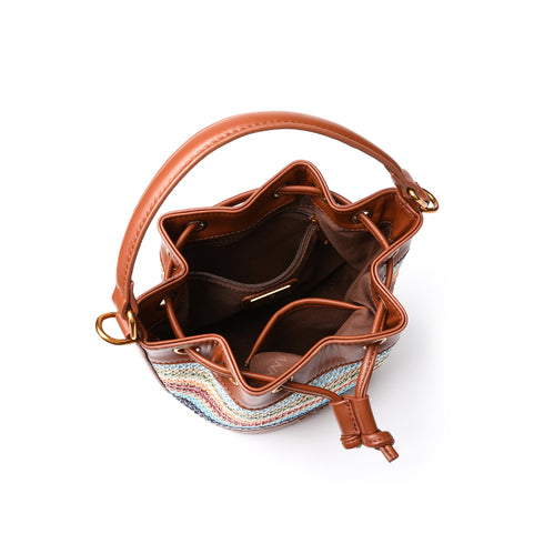 Bohemia Drawstring Bag With Leather Strap - Colorful