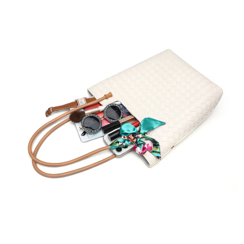 Gelanni Everyday Tote Bag With Floral Scarf - Beige