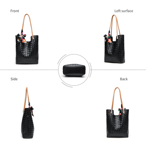 Gelanni Everyday Tote Bag With Floral Scarf - Black