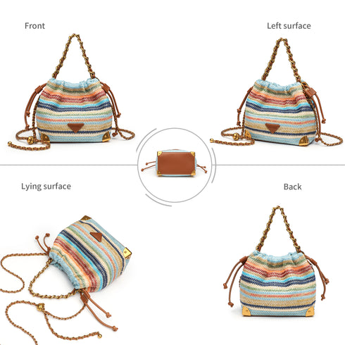 Bohemia Drawstring Bag With Chain Strap - Colorful