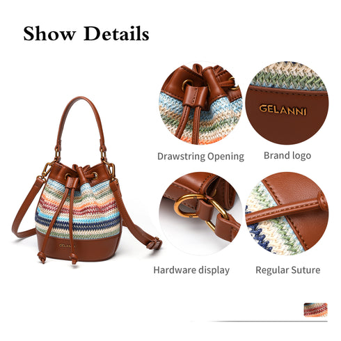 Bohemia Drawstring Bag With Leather Strap - Colorful