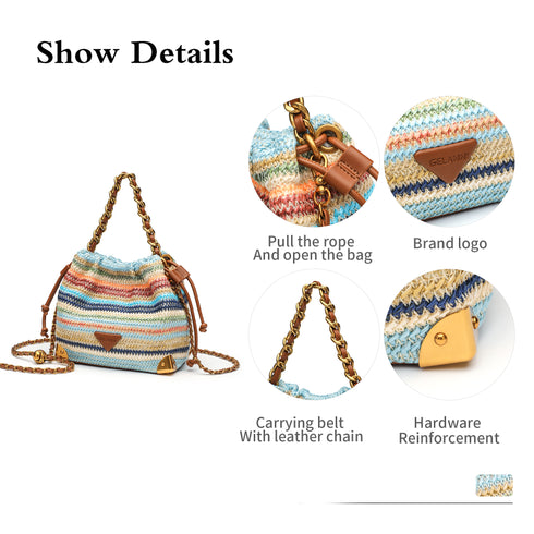 Bohemia Drawstring Bag With Chain Strap - Colorful