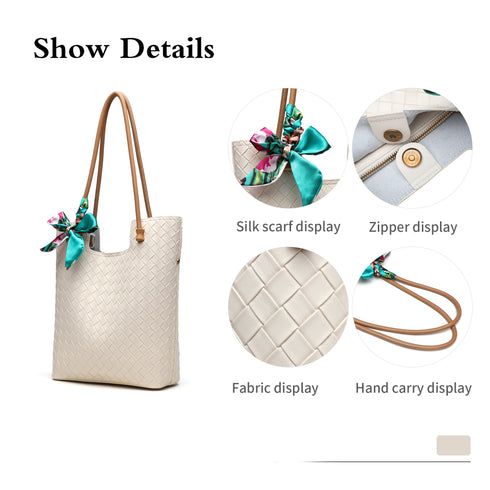 Gelanni Everyday Tote Bag With Floral Scarf - Beige