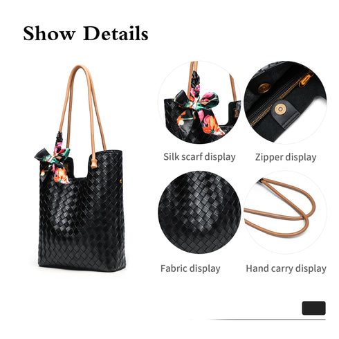 Gelanni Everyday Tote Bag With Floral Scarf - Black