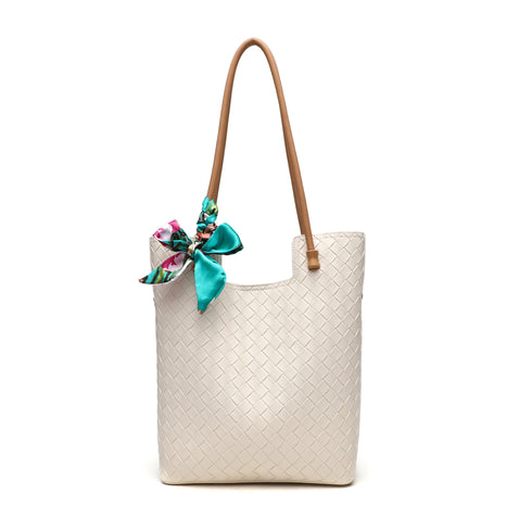 Gelanni Everyday Tote Bag With Floral Scarf - Beige