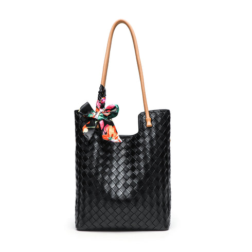 Gelanni Everyday Tote Bag With Floral Scarf - Black