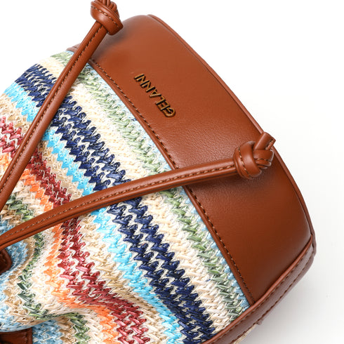 Bohemia Drawstring Bag With Leather Strap - Colorful