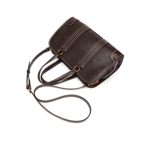 GELANNI – Duffle Bag for Women & Girls, Premium PU Handbag with Bottom Rivet, Comes with Adjustable & Detachable Strap, an Ideal Gift for Female – Dark Brown