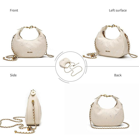 GELANNI β Veneta Bag for Women & Girls, Premium PU Handbag, Comes with Adjustable & Detachable Gold Chain, An Ideal Gift for Female -Off White
