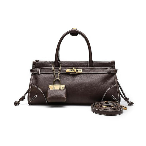 GELANNI β Kelly Bag for Women & Girls, Premium PU Handbag, Comes with Adjustable & Detachable Strap, with One Small Wallet, An Ideal Gift for Female -Dark Brown