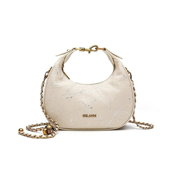 GELANNI – Veneta Bag for Women & Girls, Premium PU Handbag, Comes with Adjustable & Detachable Gold Chain, An Ideal Gift for Female -Off White