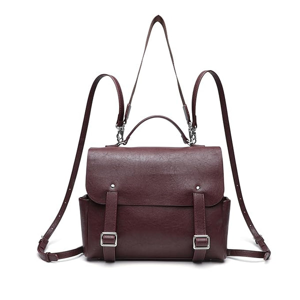 GELANNI – Shoulder Bag for Women & Girls, Premium PU Backpack & Handbag with Bottom Rivet, Comes with Adjustable & Detachable Strap, An Ideal Gift for Female - Wine