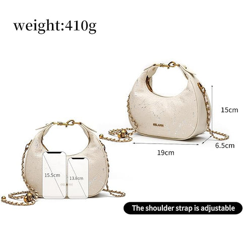 GELANNI β Veneta Bag for Women & Girls, Premium PU Handbag, Comes with Adjustable & Detachable Gold Chain, An Ideal Gift for Female -Off White