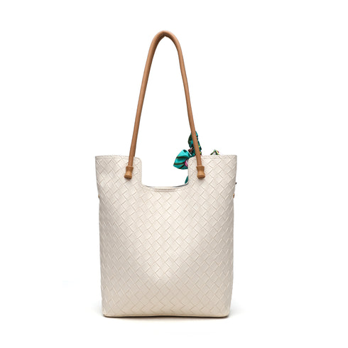 Gelanni Everyday Tote Bag With Floral Scarf - Beige