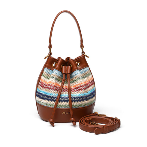 Bohemia Drawstring Bag With Leather Strap - Colorful