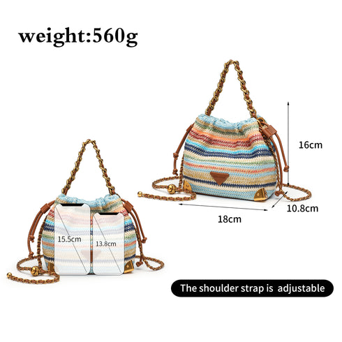 Bohemia Drawstring Bag With Chain Strap - Colorful