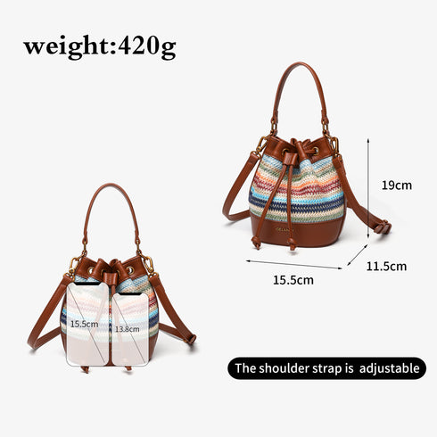 Bohemia Drawstring Bag With Leather Strap - Colorful